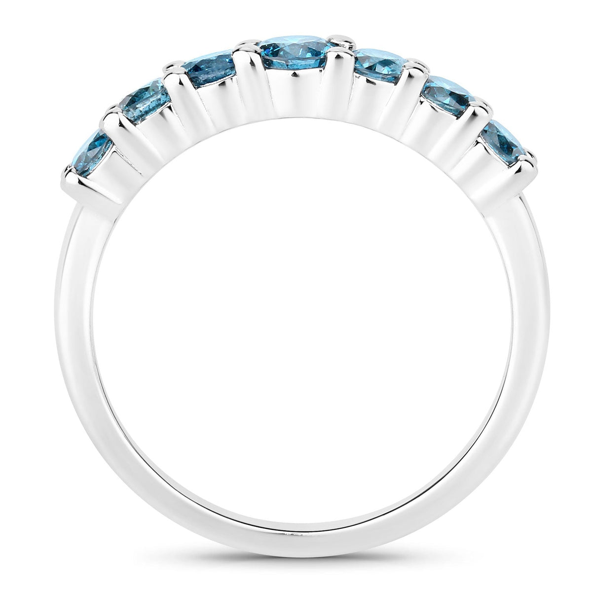 0.76 Cttw Round Teal Blue Diamond Rhodium Plated 925 Silver Five Stone Band Ring