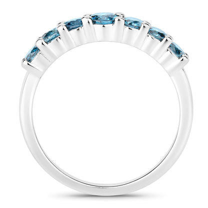 0.76 Cttw Round Teal Blue Diamond Rhodium Plated 925 Silver Five Stone Band Ring
