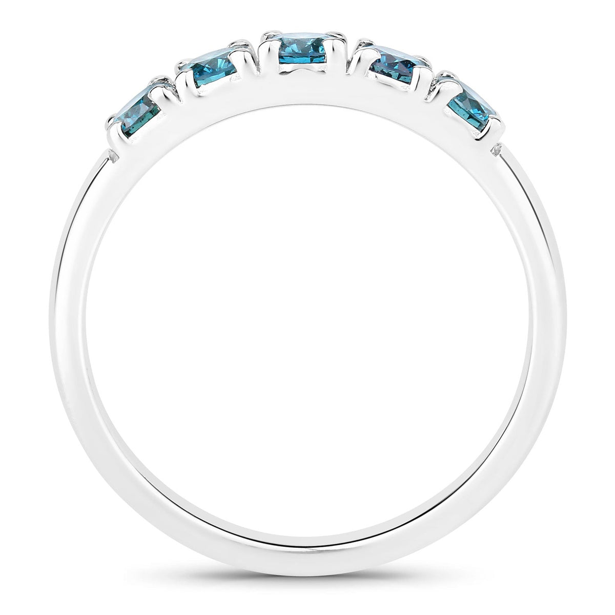 0.76 Cttw Round Teal Blue Diamond Rhodium Over Silver Five Stone Band Ring