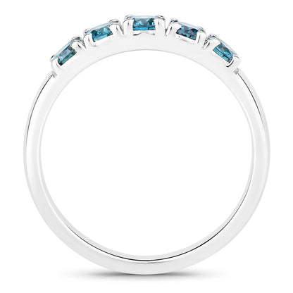 0.76 Cttw Round Teal Blue Diamond Rhodium Over Silver Five Stone Band Ring