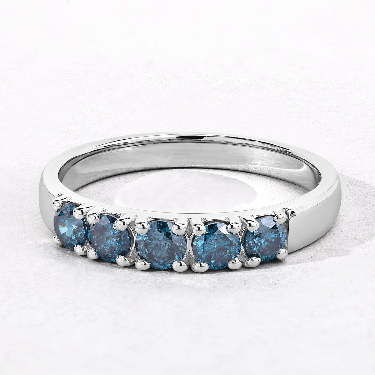 0.76 Cttw Round Teal Blue Diamond Rhodium Over Silver Five Stone Band Ring