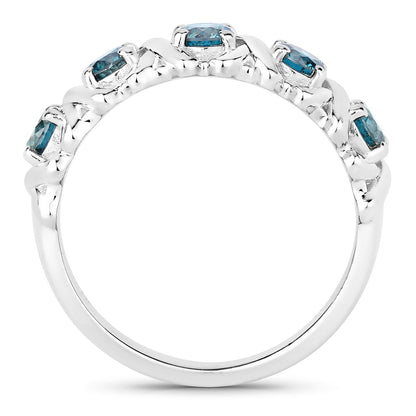 0.76 Cttw Round Teal Blue Diamond Rhodium Plated Silver Five Stone X Band Ring
