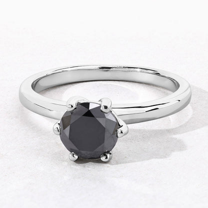 1.52 Cttw Round Black Diamond Rhodium Plated Silver Solitaire Ring