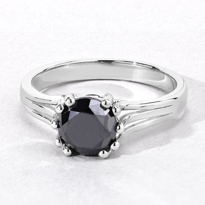 1.58 Cttw Round Black Diamond Rhodium over Silver Fluted Shoulder Solitaire Ring
