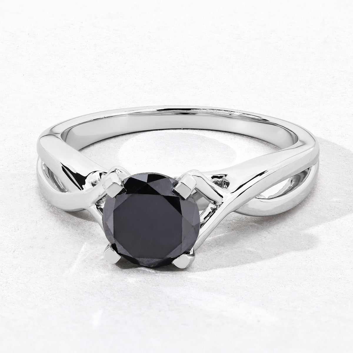 1.59 Cttw Round Black Diamond Rhodium over Silver Twist Solitaire Ring