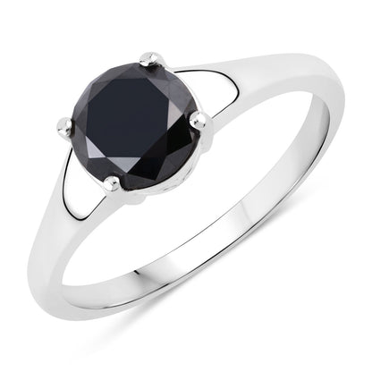 1.62 Cttw Round Black Diamond Rhodium over Silver Cathedral Solitaire Ring