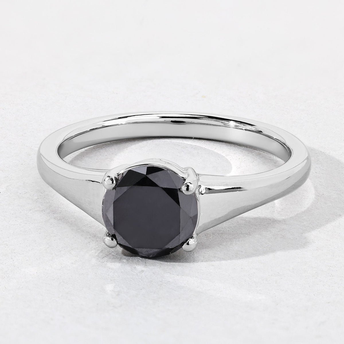 1.62 Cttw Round Black Diamond Rhodium over Silver Cathedral Solitaire Ring