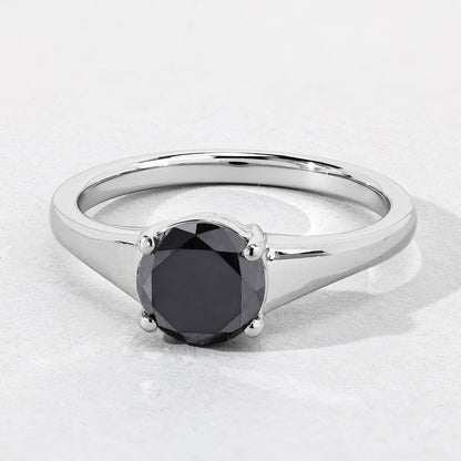 1.62 Cttw Round Black Diamond Rhodium over Silver Cathedral Solitaire Ring
