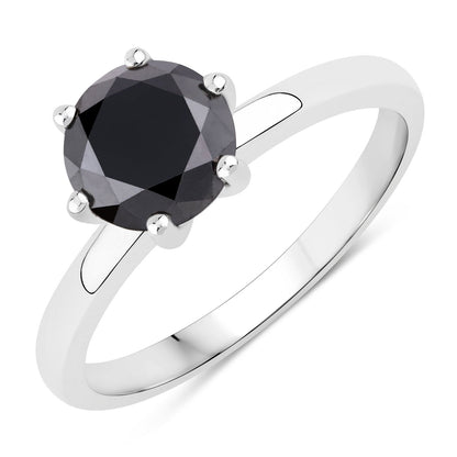 1.81 Cttw Round Black Diamond Rhodium over Silver Solitaire Ring
