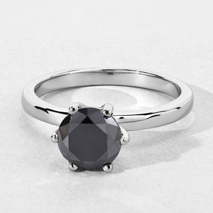 1.81 Cttw Round Black Diamond Rhodium over Silver Solitaire Ring
