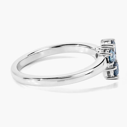 0.48 Cttw Round Teal Blue Diamond Rhodium Plated Silver Bypass Open Cuff Ring