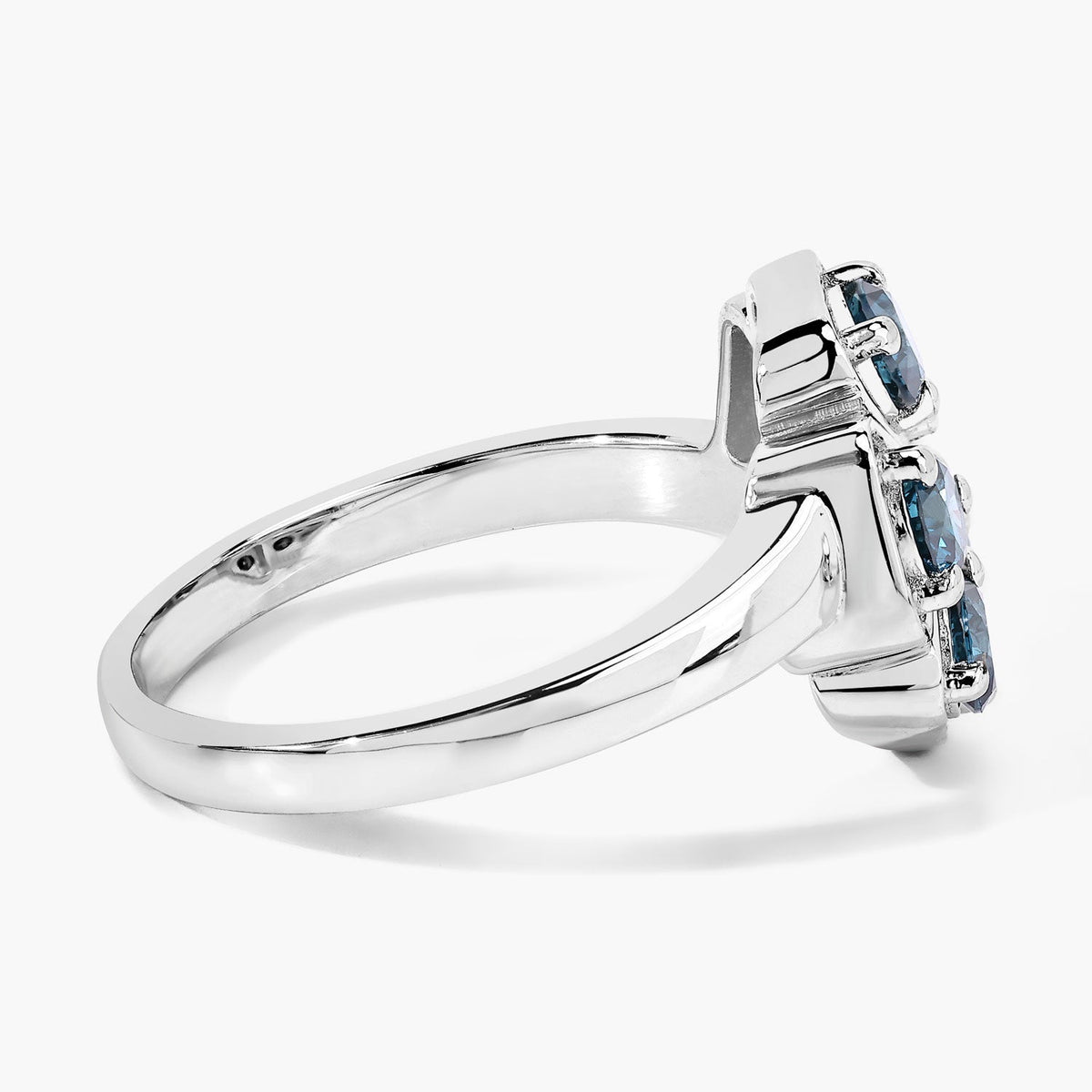 1.01 Cttw Round Teal Blue Diamond Rhodium Plated Silver Floral Cluster Ring