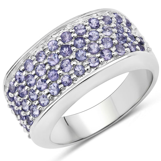 1.42 Cttw Round Violet Tanzanite Pavé Rhodium over Silver Multi Row Wide Band Ring