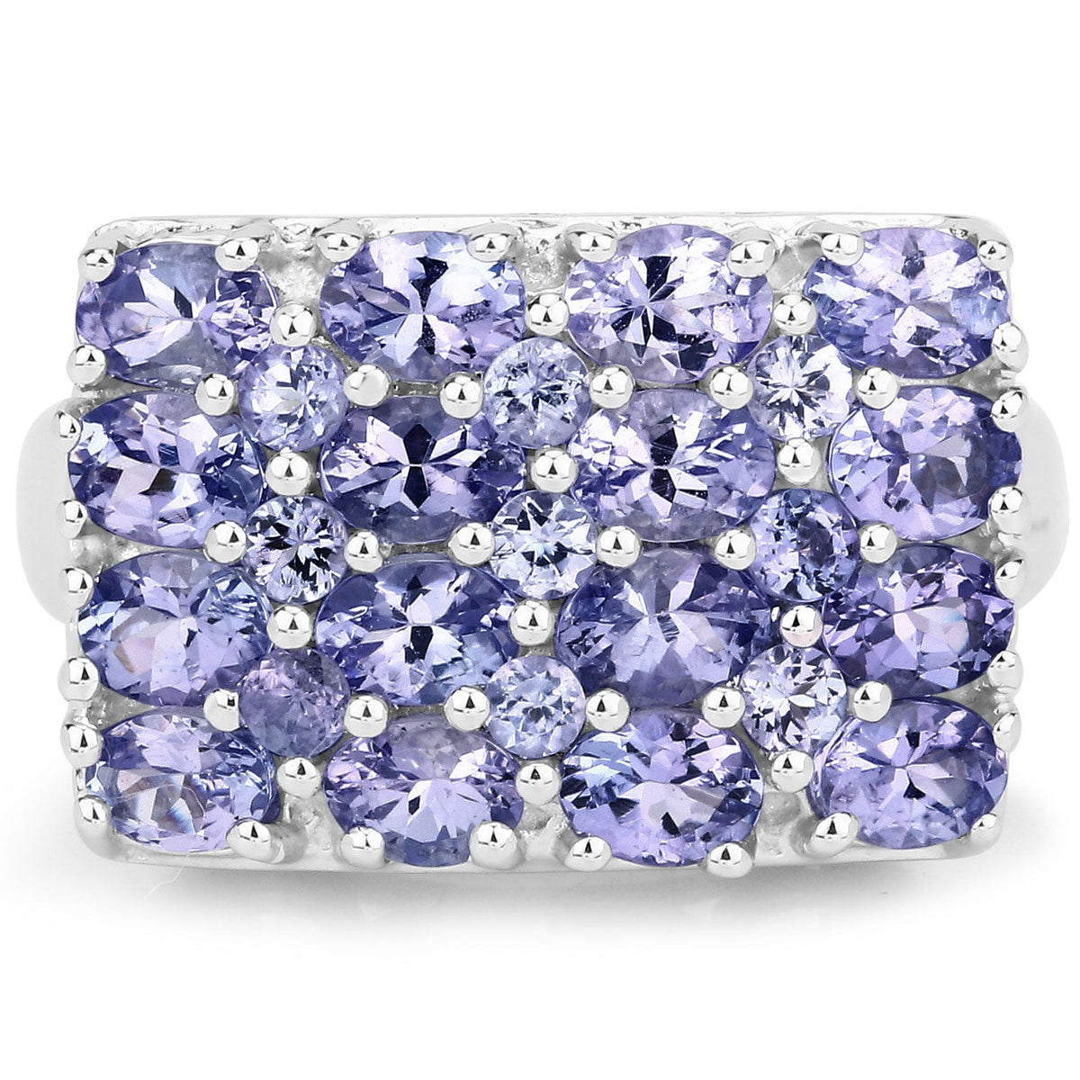 3.04 Cttw Oval Violet Tanzanite Rhodium over Silver Rectangular Cluster Ring