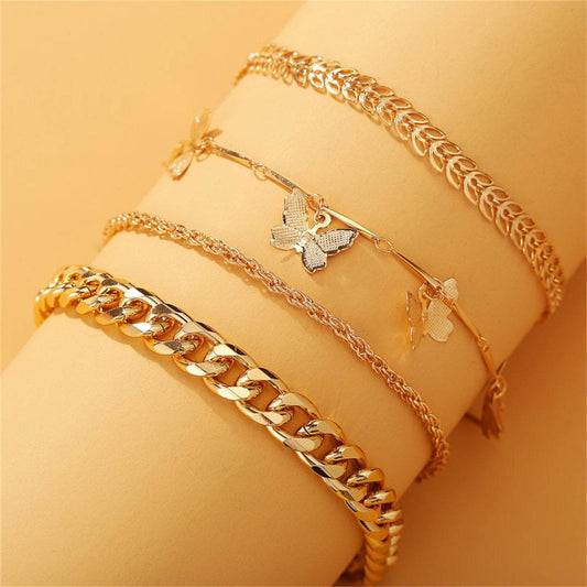 Goldtone Butterfly Station Bracelet Set