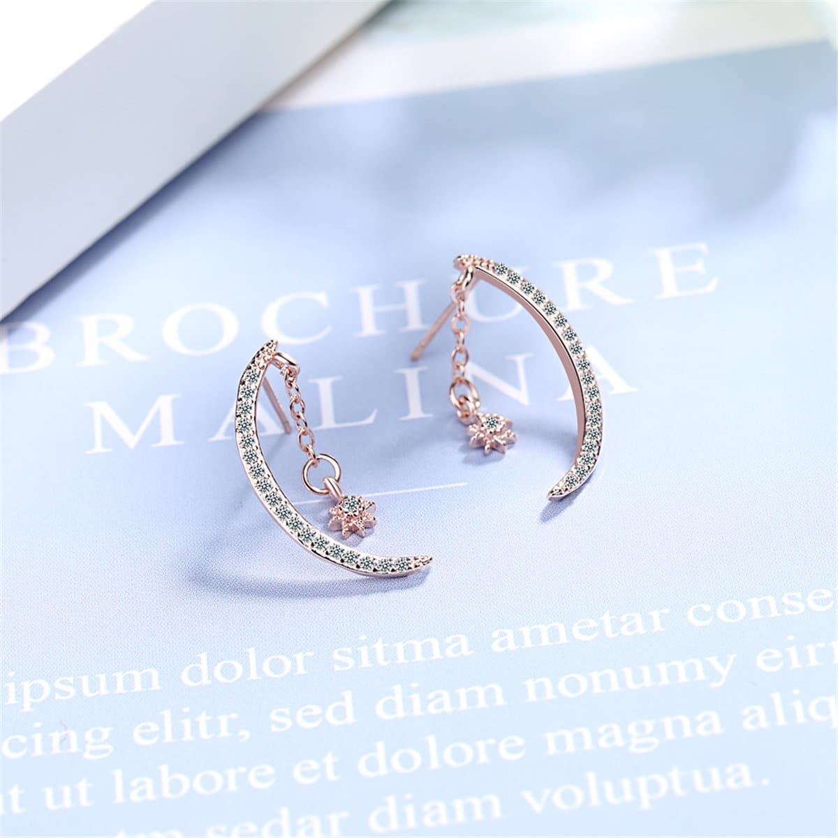 Cubic Zirconia & Silvertone Moon Drop Earrings