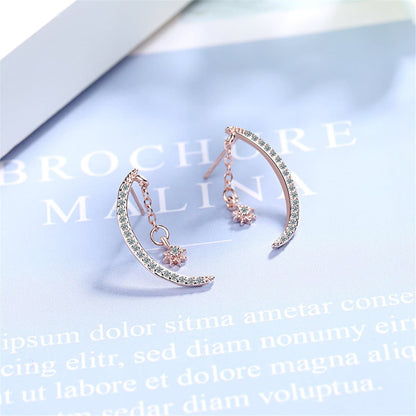 Cubic Zirconia & Silvertone Moon Drop Earrings