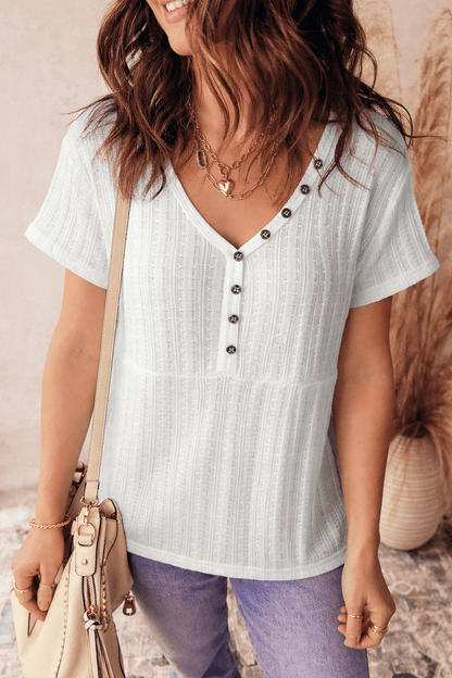 Frankie Raw Seam Henley Tee - White / L - 12/14