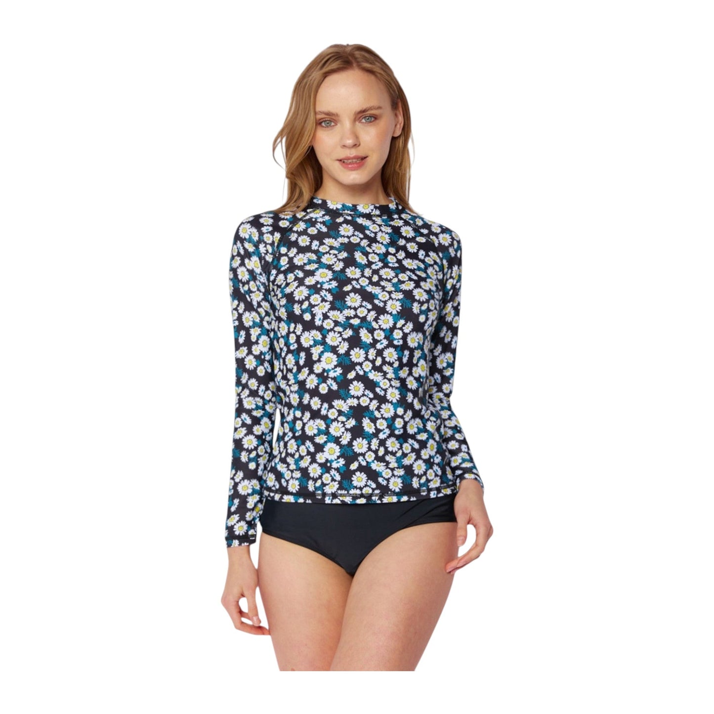Marina West R5704 Daisy Black Rash Guard Swimsuit Set