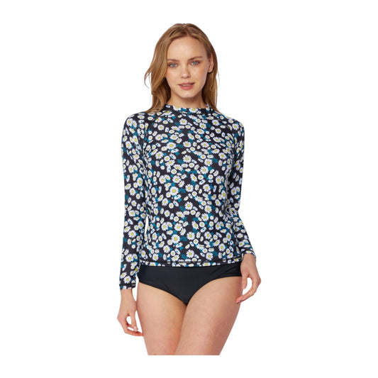 Marina West R5704 Daisy Black Rash Guard Swimsuit Set