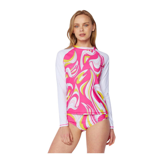 Marina West R5704 Swirl Pink Rash Guard Swimsuit Set