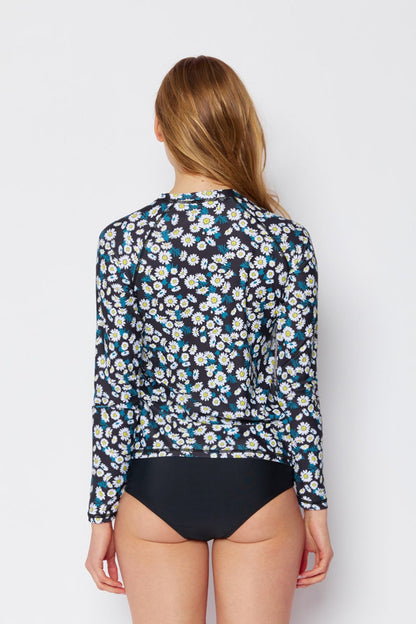 Marina West R5704 Daisy Black Rash Guard Swimsuit Set