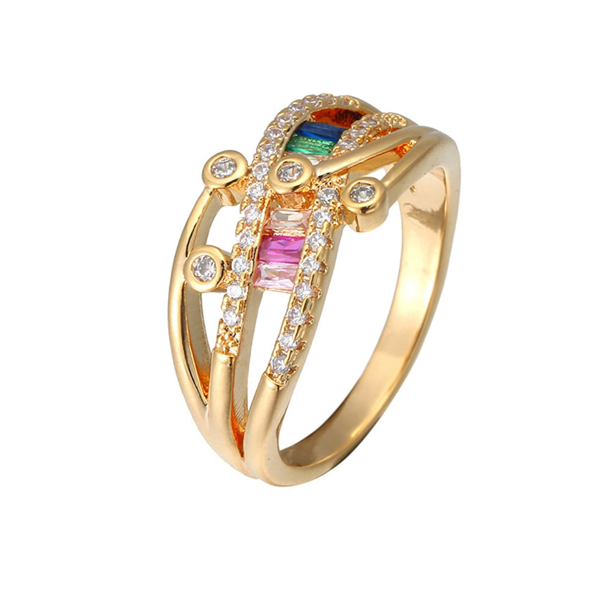Cubic Zirconia & Rainbow Crystal Rattan Ring-11