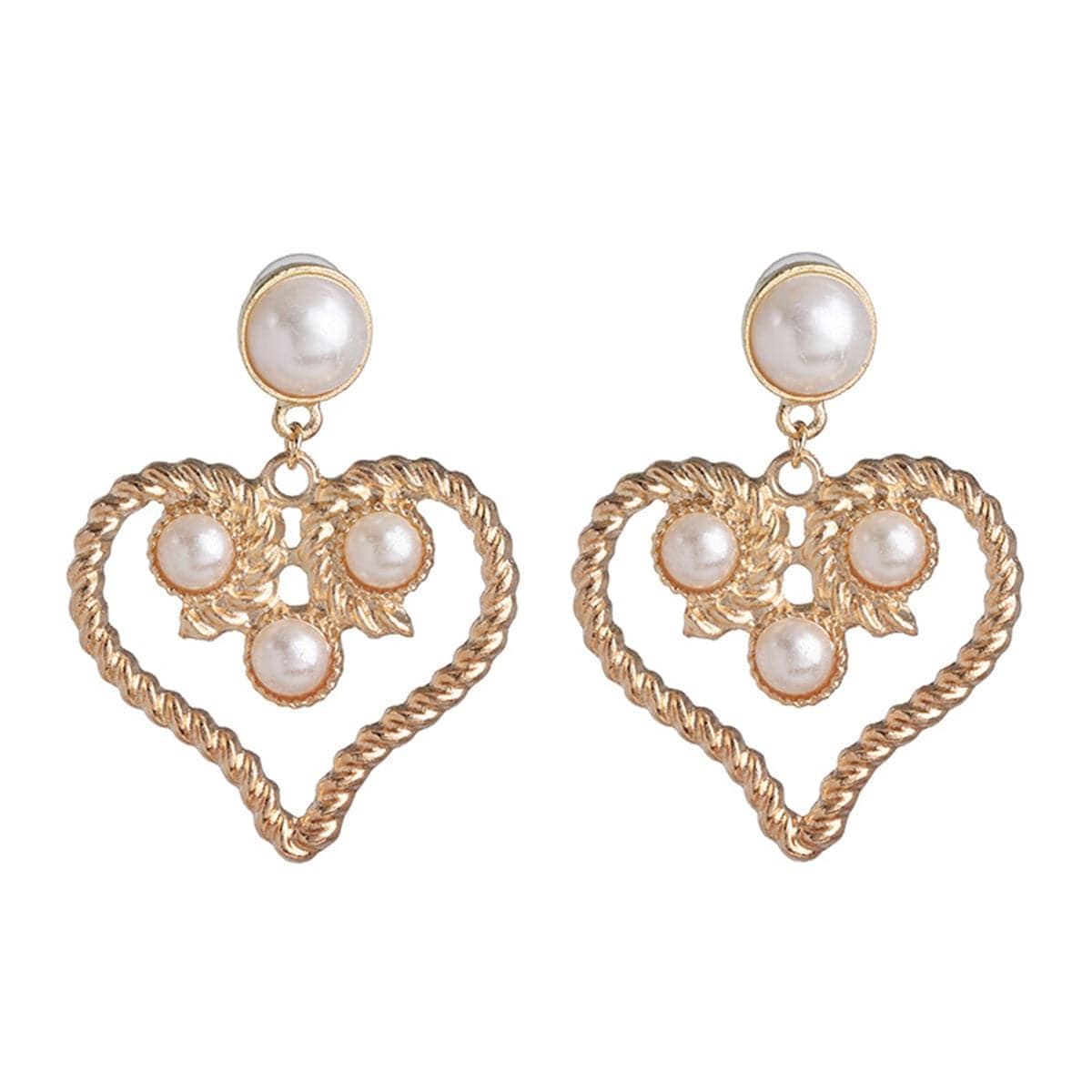 Pearl & Goldtone Openwork Heart Drop Earrings