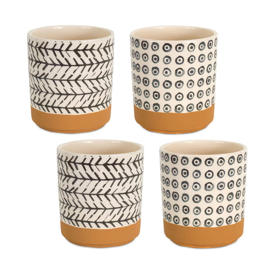 Melrose International Geometric Patterned Pot with Terra Cotta Accent (Set of 4)