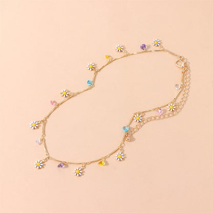 Multicolor Crystal & Goldtone Flower Heart Station Collar Necklace