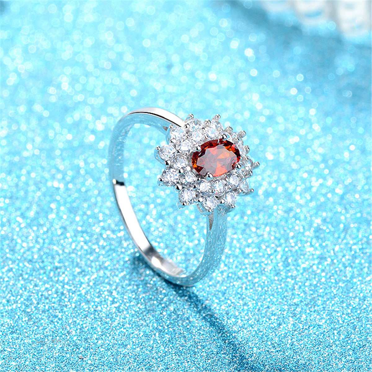 Red Crystal & Cubic Zirconia Floral Ring-1