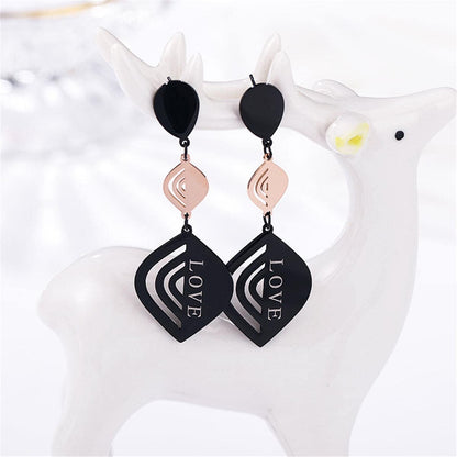 Rose Goldtone & Black 'Love' Laurel Drop Earrings
