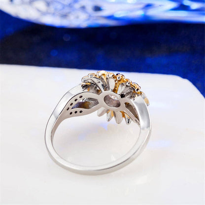 Cubic Zirconia & Two-Tone Sunflower Band Ring-9