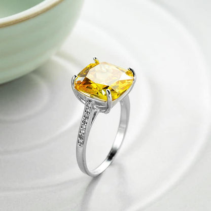 Yellow Princess Crystal & Cubic Zirconia Silvertone Prong-Set Ring