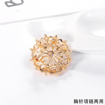 Clear Cubic Zirconia & Pearl Goldtone Round Floral Brooch