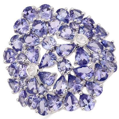 5.80 Cttw Pear Violet Tanzanite Rhodium over Silver Floral Cluster Ring