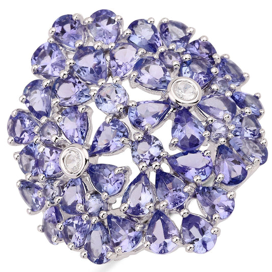 5.80 Cttw Pear Violet Tanzanite Rhodium over Silver Floral Cluster Ring