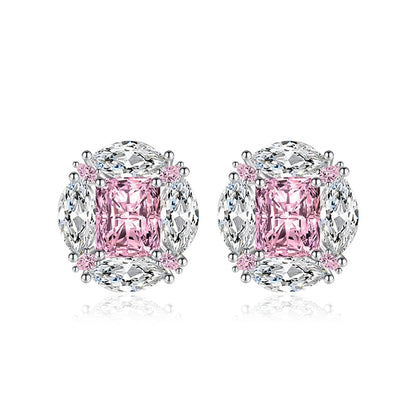 Pink Radiant & Marquise Crystal Silvertone Oval Stud Earrings