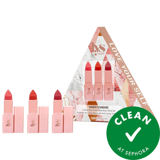 LYS Beauty Mini Higher Standard Cream Glow Blush Stick Set: Vegan, Cruelty-Free, High Pigment Blush for All Skin Tones - Bubbly, Focused, Elite