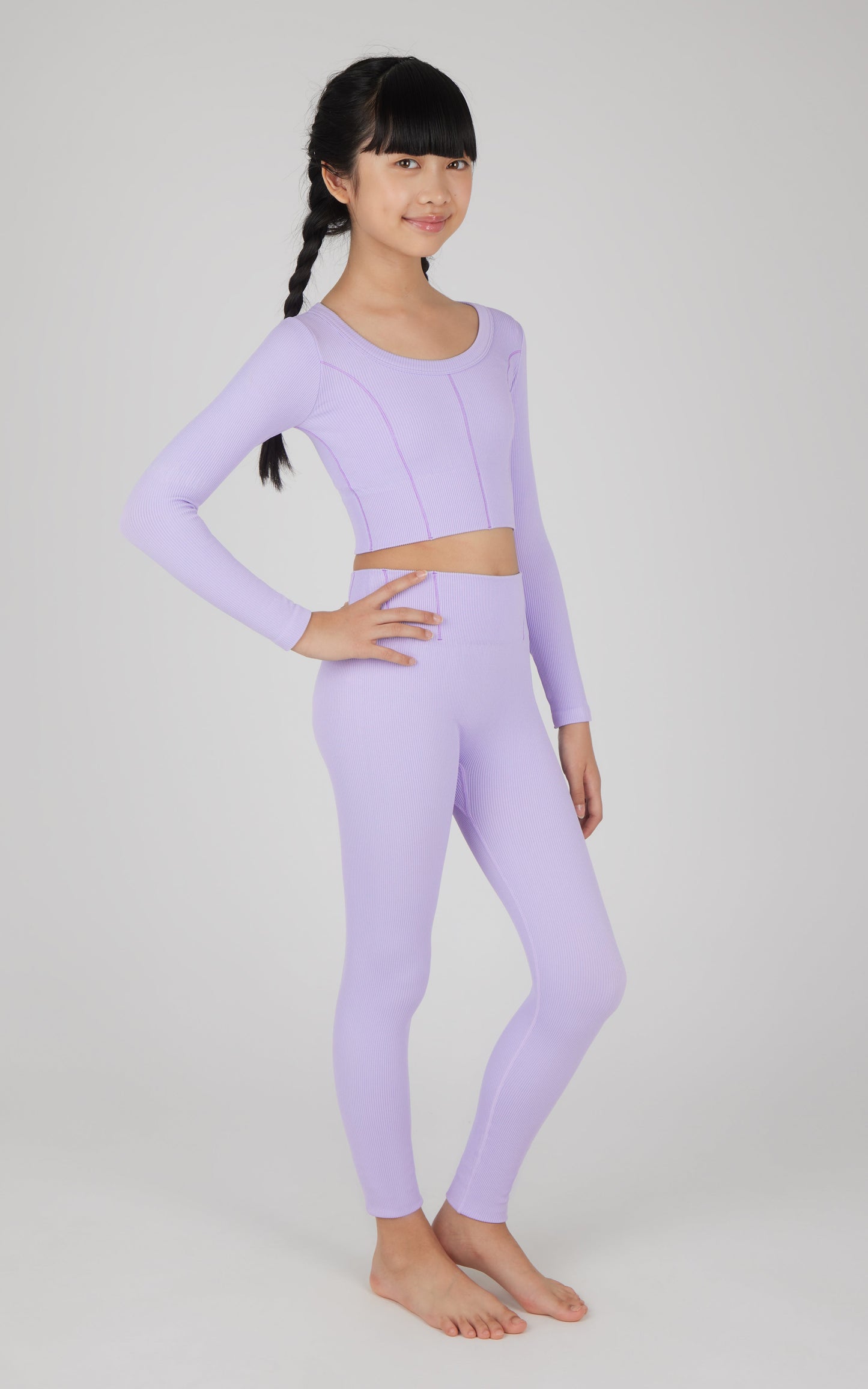 Girls 2 PC Seamless Ribbed Long Sleeve Top and Legging Set