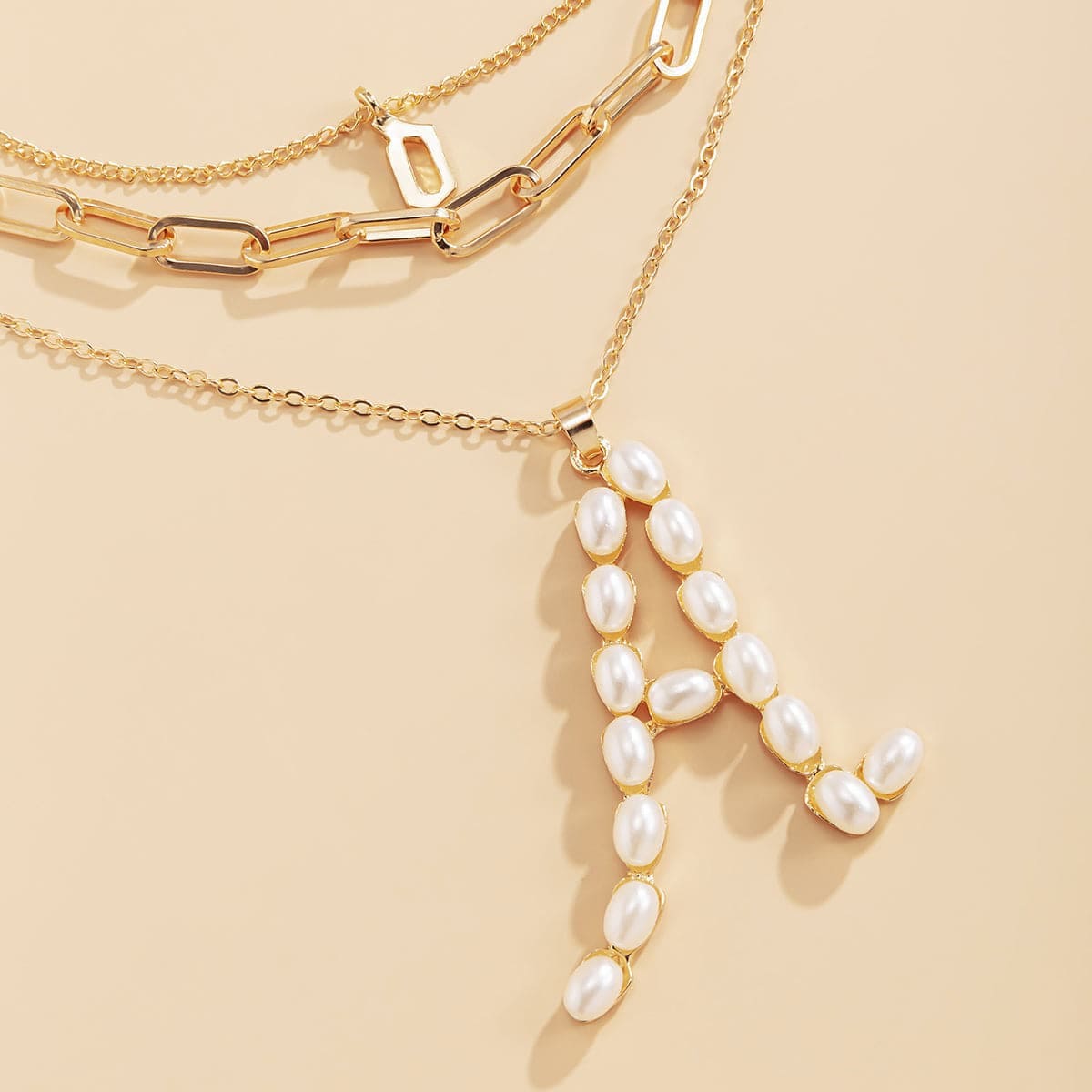Pearl & Goldtone 'A' Initial Pendant Necklace