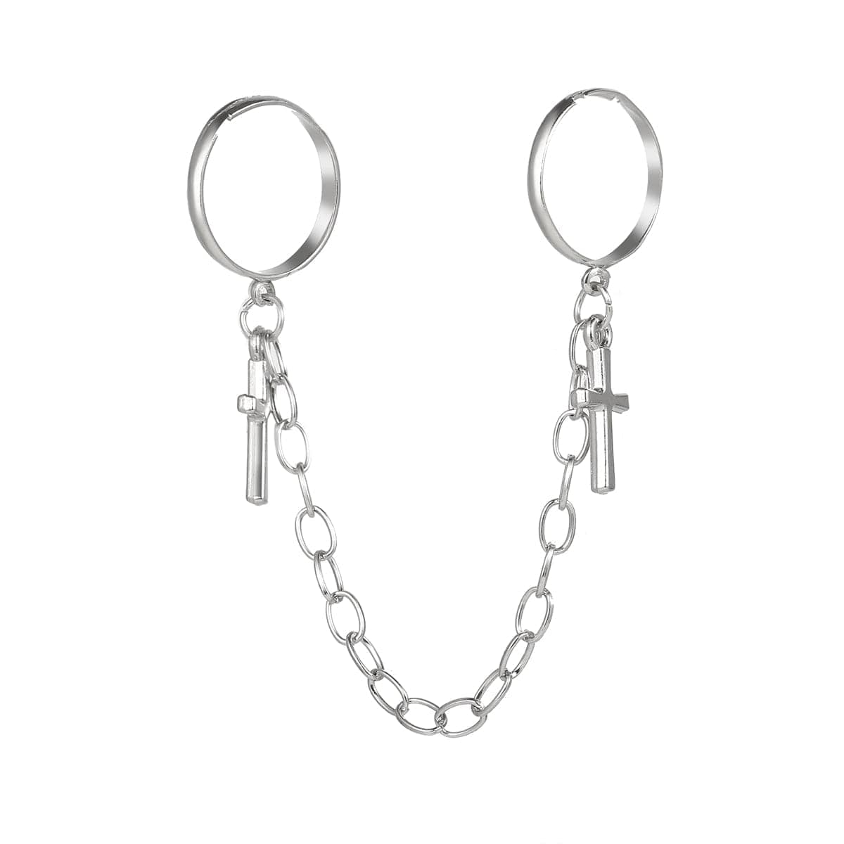 Silvertone Double-Finger Cross Ring