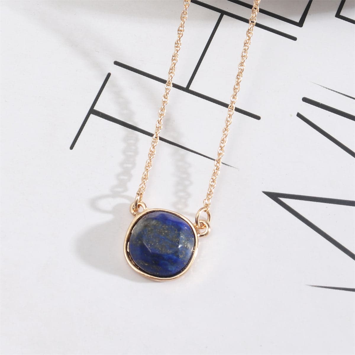Blue Lapis & Goldtone Pendant Necklace