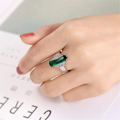 Green Cubic Zirconia & Crystal Baguette-Cut Ring-9