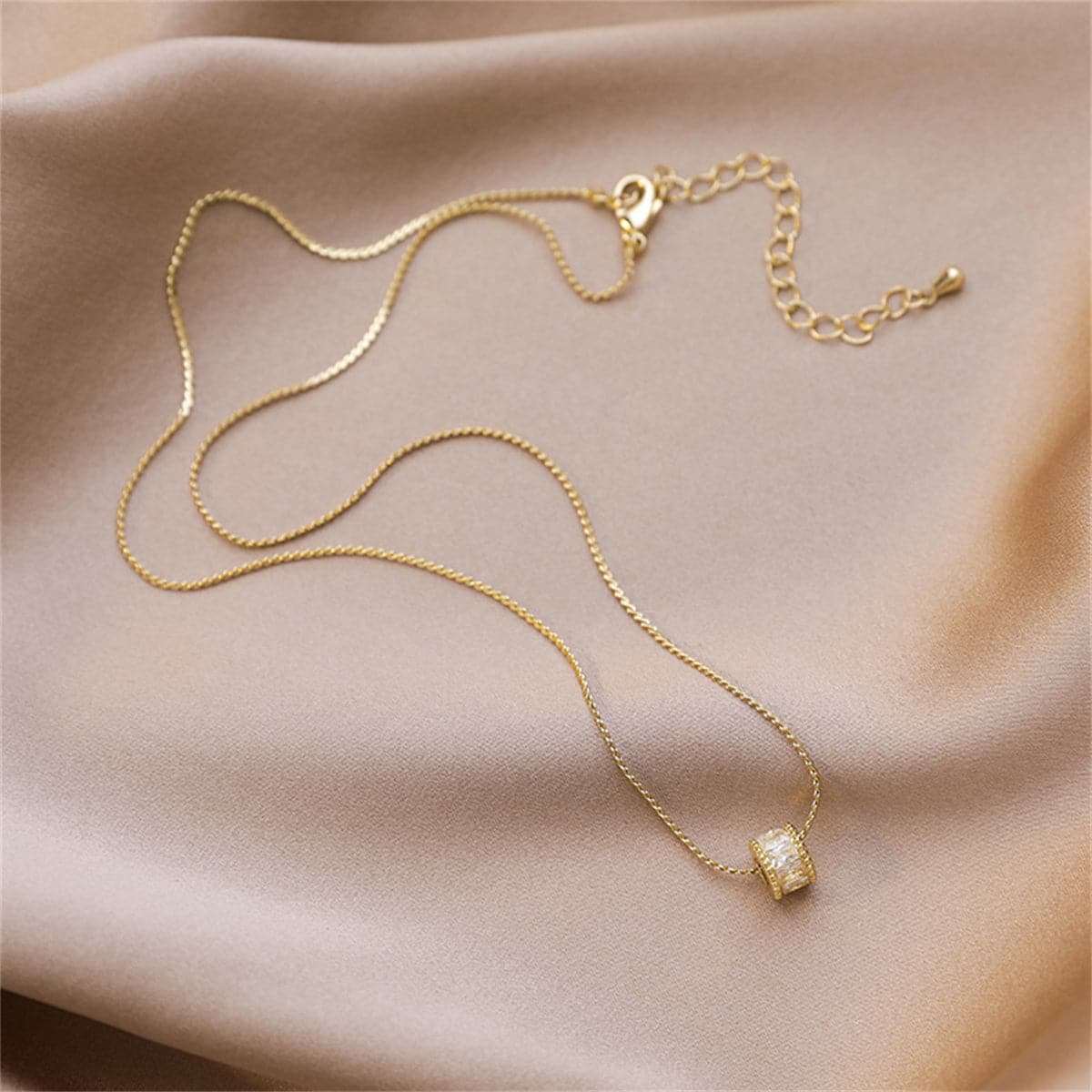Cubic Zirconia & Goldtone Cylinder Pendant Necklace