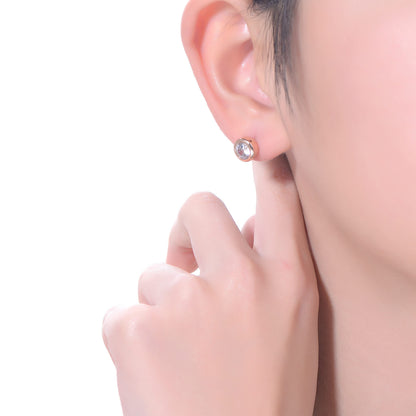 Modern Bezel Set Round Cubic Zirconia Stud Earrings