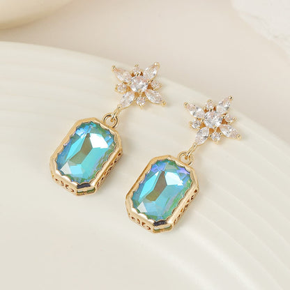 Green Crystal & Cubic Zirconia Goldtone Star Rectangle Dangle Earrings