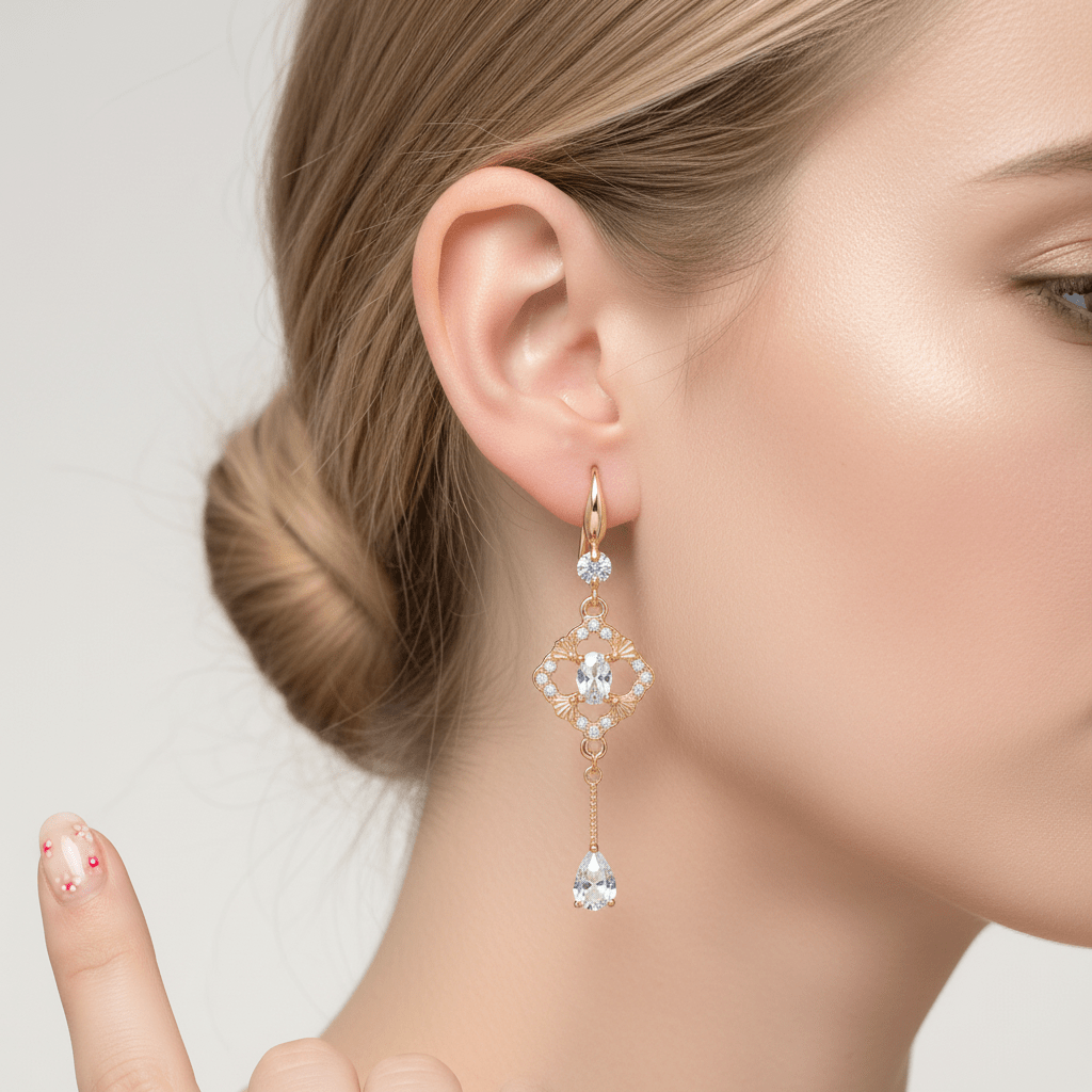 White Crystal & Cubic Zirconia Goldtone Rhombus Drop Dangle Earrings