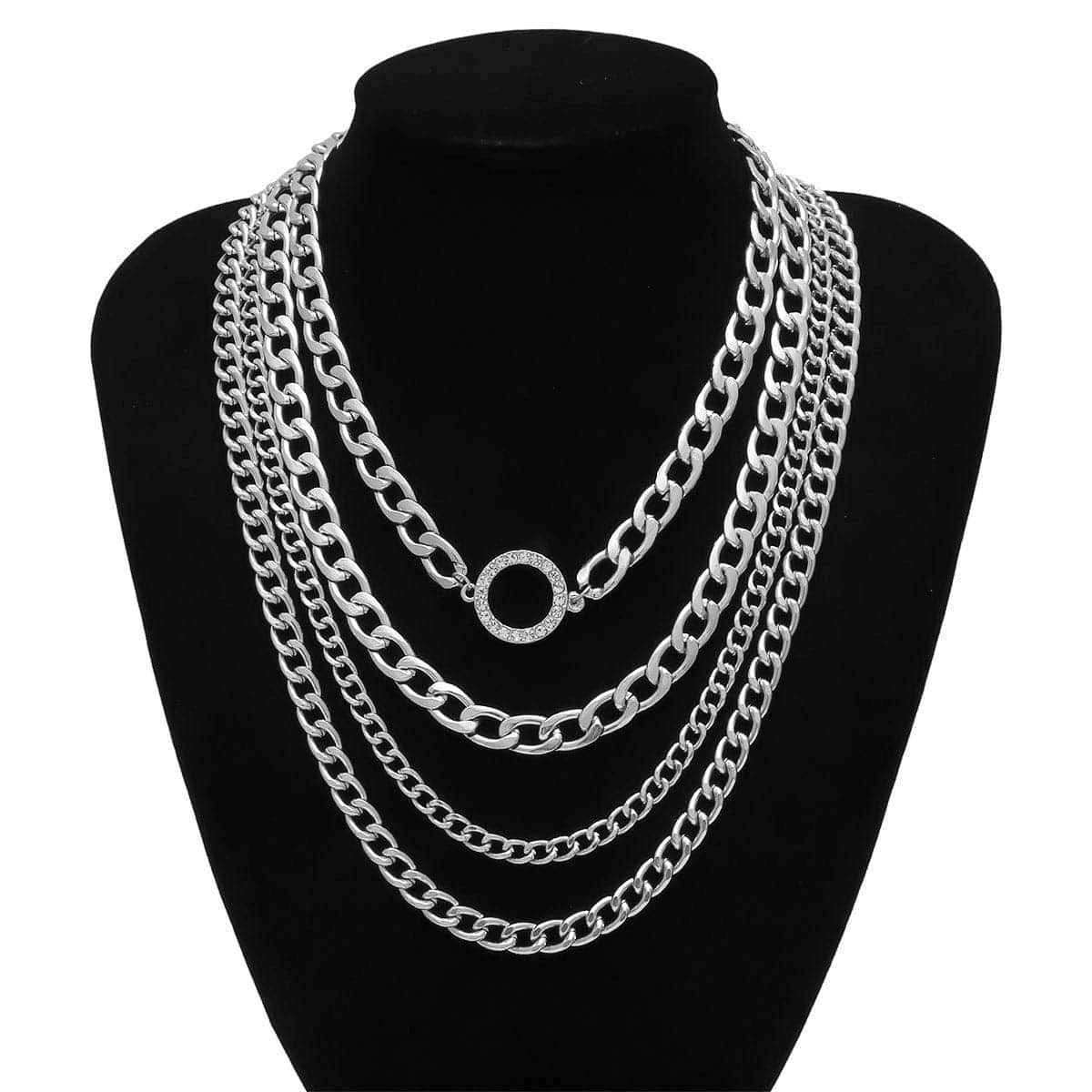 Cubic Zirconia & Silvertone Figaro Layered Necklace