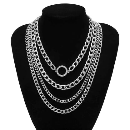Cubic Zirconia & Silvertone Figaro Layered Necklace